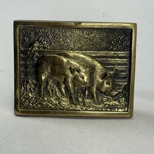 Vintage 1978 BTS Hog Pig Brass Belt‎ Buckle 3x2.25"